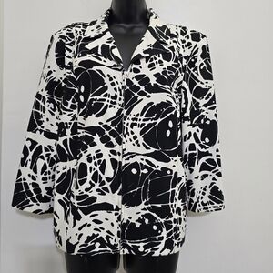 MOLLY & MAXX size XL Bold Abstract Full Zip Blazer Black/White Contemporary